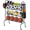 VEVOR Basketball Rack, 4-Layers Rolling Basketball Shooting Training Stand, Sports Equipment Storage Organizer with Wheels, Hooks and Baskets