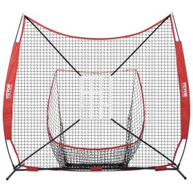 VEVOR 7x7 ft Baseball Softball Practice Net, Portable Baseball Training Net for Hitting Catching Pitching, Backstop Equipment with Bow Frame