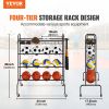 VEVOR Basketball Rack, 4-Layers Rolling Basketball Shooting Training Stand, Sports Equipment Storage Organizer with Wheels, Hooks and Baskets