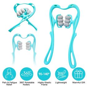 Neck Roller Massager 360¬∫ Rotatable Trigger Point Roller Portable Massager with 6 Balls for Neck Leg Thigh Foot Pain Relief (Color: Blue)