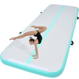 VEVOR Gymnastics Air Mat, 4 inch Thickness Inflatable Gymnastics Tumbling Mat, Tumble Track with Electric Pump (Color: Mint Green, size: 10 ft x 3.3 ft x 4 in (300 x 100 x 10 cm))